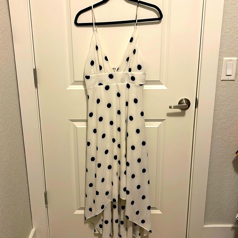 Forever 21 white and blue polka dots high-low dress, size- medium